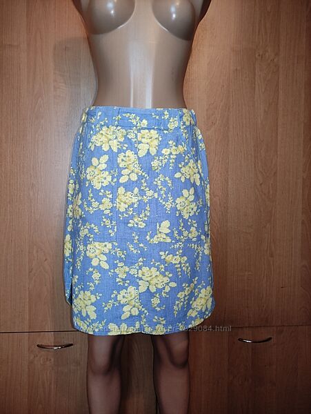 Классная льняная юбка с карманами Пот-35-41 см