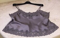 Нова. Брендова майка з шовку LUISA CERANO Silk Lace Top Grey оригінал SIZE L