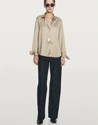 Нова. Сатинова сорочка Massimo Dutti FLOWING SATIN LONG SLEEVE Shirt Beige О