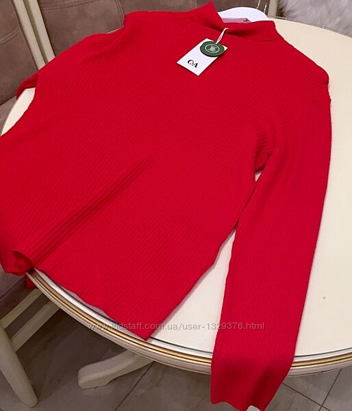  Новий гольф C&A PREMIUM Bright Red Relaxed Fit Rib Knit Soft Turtleneck Sw