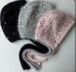 Чепчик ангоровий з поєткою модний тред цього сезону