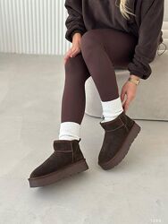 Уги коричневі натуральна замша натуральне хутро на платформі