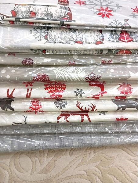 Лляна скатертина- 100 бавовна , новорічні