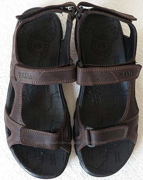 Mante комфорт Кожаные мужские сандалии Манте на липучках коричневые лето