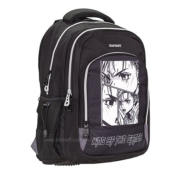 Рюкзак 2 відділення, 43 х 28 х 18 см, поліестер, чорний з малюнком Safari