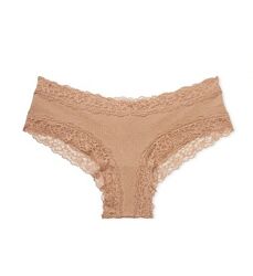Бежевые телесные хлопковые трусики чикини с кружевом Victoria&acutes Secret