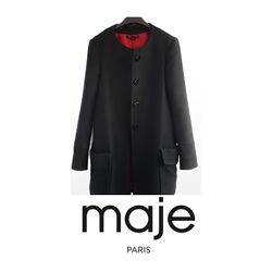 Черное пальто Maje оригинал пальто шерсть хлопок женское пальто из шерст