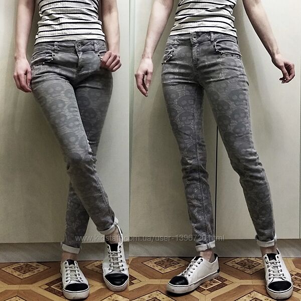 Джинсы женские серые с принтом черепа джнси сірі з черепами слім XXS