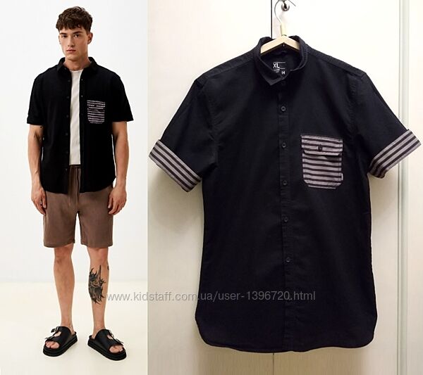 Мужская черная рубашка хлопковая чорна сорочка чоловіча 100 бавовна