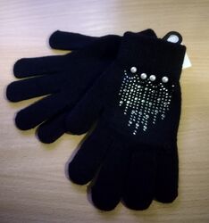 Перчатки черные деми на девочку 7-11лет рукавички чорні дівчячі осінні