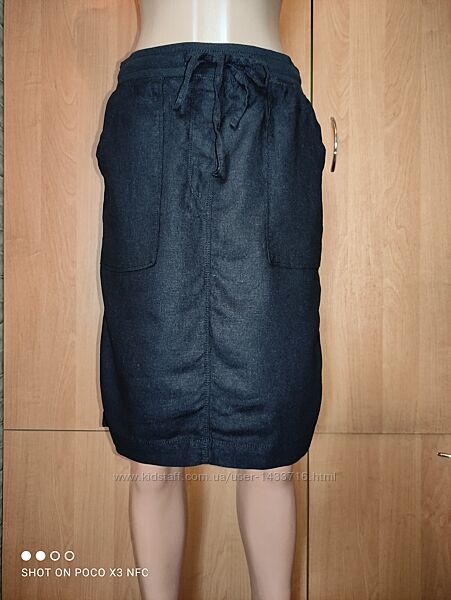 Крутая льняная юбка с карманами Пот 35-45 см