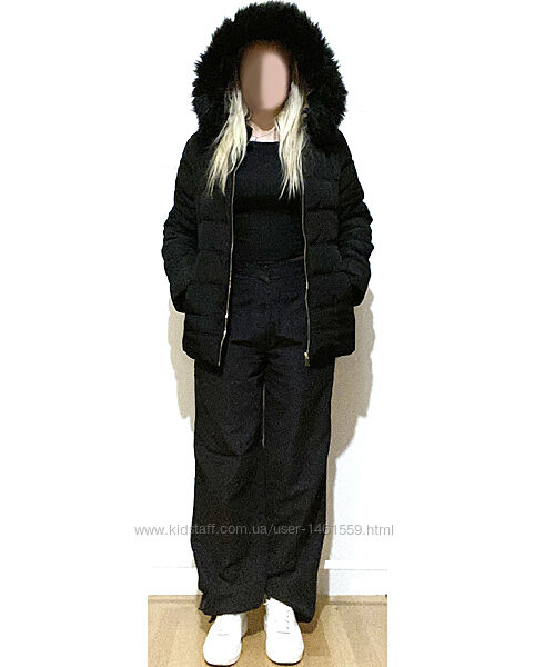 Eur 44-46 добротна зимова чорна утеплена куртка з великим капюшоном жіноча