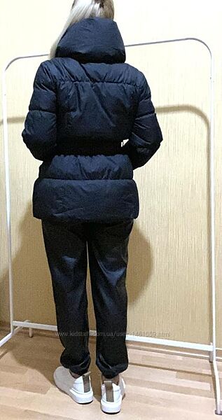 Eur 40-42 пуховик подовжена тепла зимова куртка-дутік чорна жіноча пух перо