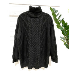 L-XL m&s довгий дуже теплий гольф светр чорний з горловиною жіночий зимовий