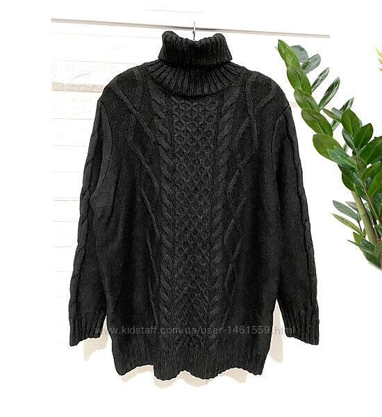 L-XL m&s довгий дуже теплий гольф светр чорний з горловиною жіночий зимовий