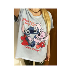 Xl-2xl-3xl-4xl stitch & angel бавовна футболка жіноча блакитна принт Стіч