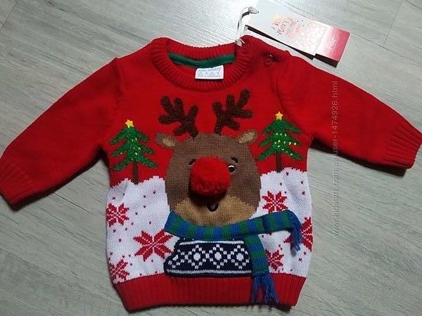 Новогодняя кофта F&F до 3-х месяцев christmas jumper deer