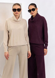 Свитер с хомутом бежевого, фиолетового цвета Christina Paris, Франция