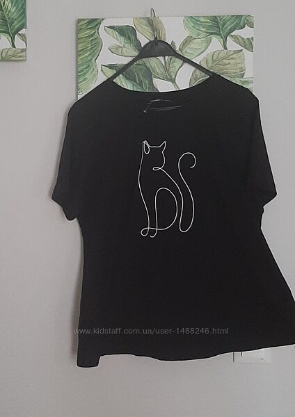 Футболка черного цвета принт кошка Alpini Firenze, Италия