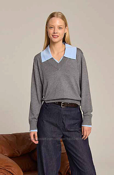 Пуловер с отложным воротником черного, бежевого цвета Marina V Paris, Франц