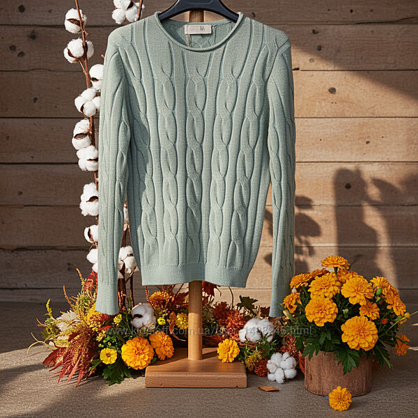 Пуловер с косами мятного цвета Cristina, Франция 