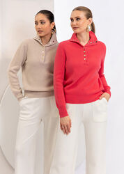 Пуловер в стиле поло кораллового цвета Christina Paris,  Франция