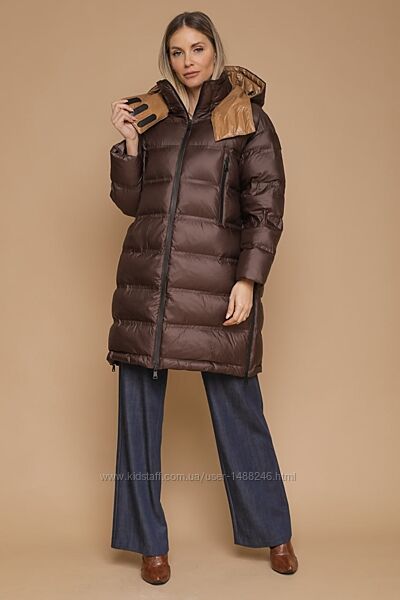 Пуховик удлиненный коричневого цвета, Paquito Pronto Moda, Италия