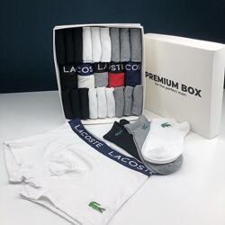 Набор мужские трусы 5 шт и 18 пар носков Lacoste Dark в PREMIUM BOX 