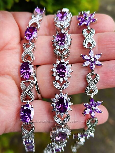 Браслет с аметистом 925, кольца