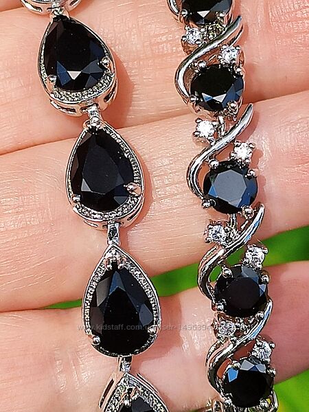 Три Браслета с черным топазом 925