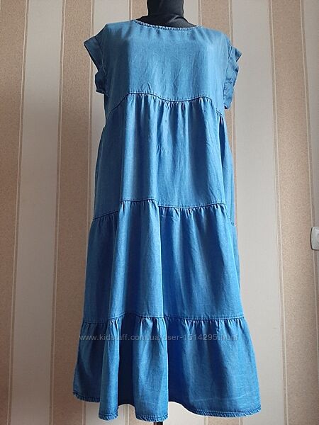 Платье миди, в стиле Бохо, платье из денима.