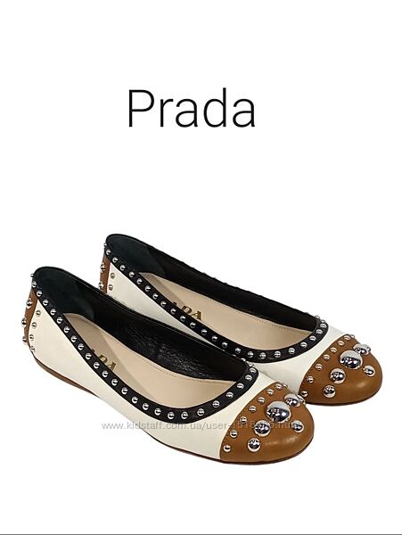 Кожаные балетки Prada Milano Flats Suede Brown/white ballet flats Vintage 