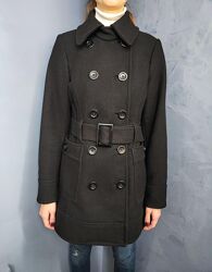 Шерстяное черное двубортное пальто h&m размер м