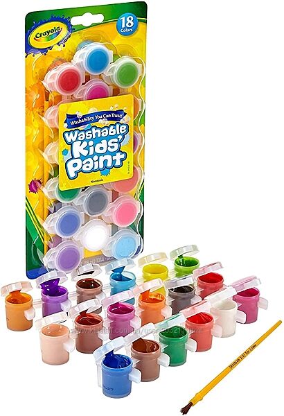 Crayola Смываемые краски 18 цветов Washable Kid&acutes Paint Assorted Colors 18 