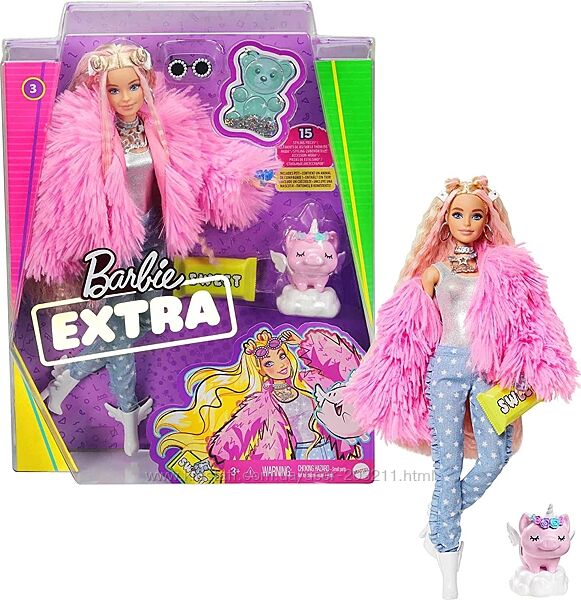 Кукла Барби Экстра Модница в розовом пальто Barbie Extra Doll 3 in Pink 
