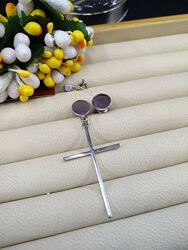 Серебряные подвески гвоздики пусеты асимметричные разные с длинным крестом 