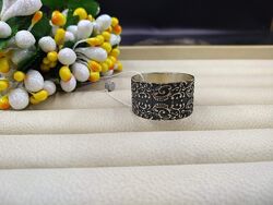 Серебряное широкое кольцо с узором чернение 925 размер 19 и не только уточн