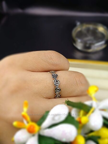 Серебряное кольцо розочка роза с чернением 925 размер 18.5 