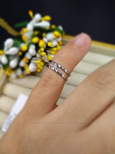 Серебряное двойное модное фаланговое кольцо с фианитом 925 размер 15