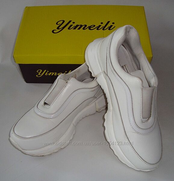 Жіночі кросівки на резинці Yimeili 38р 24.5см білі шкіряні 535-39