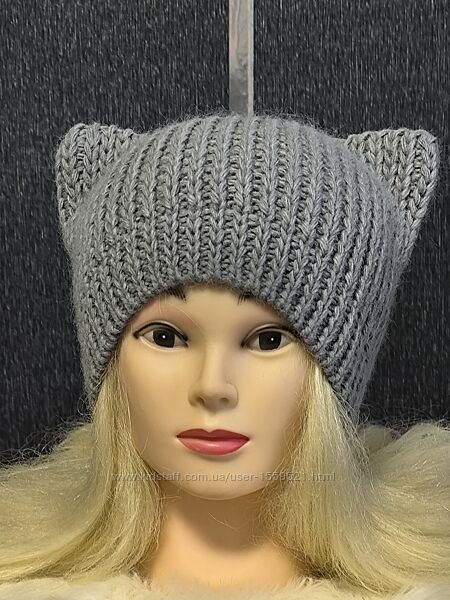 Шапка з вухами темно сіра