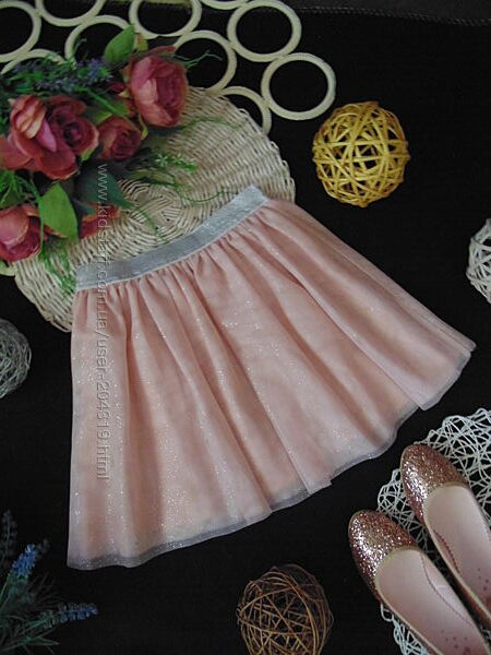 Фатиновая нарядная розовая юбка с серебристым мерцанием M&Co kids