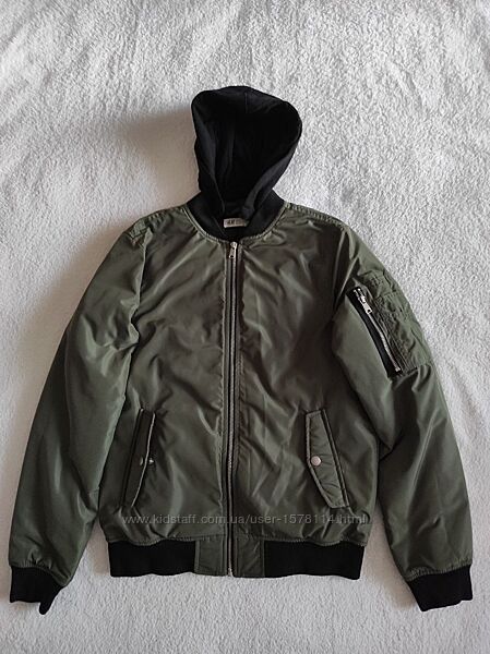 Куртка-бомбер H&M з капюшоном, EUR 158/164, оливкова 