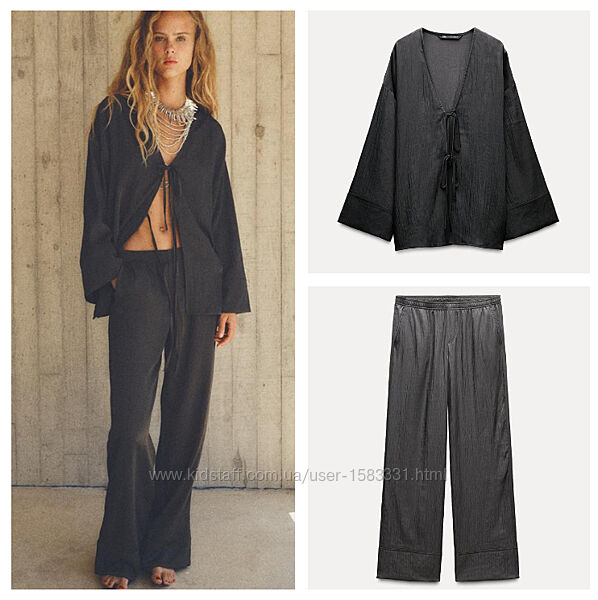 Костюм брючний Zara  S, M графітовий, штани, кімоно, артикул 5427/754/414