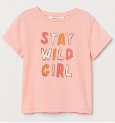 Персиковые футболочки H&M блестящий принт девочкам