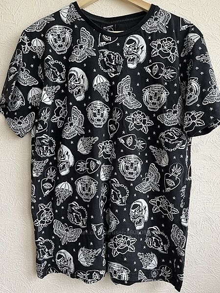 Чорна футболка з принтом у стилі тату-флеш Bad Monday / M