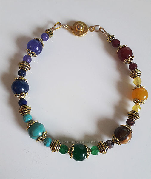 Браслет с самоцветами агат, хризопраз, тигровый глаз, аметист. Оберег. По