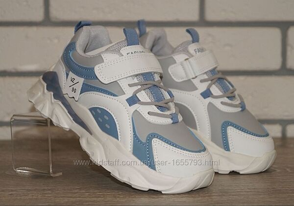 Кросівки підліткові білі з сірим та блакитним