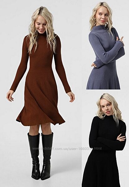 Классическое вязаное демисезонное однотонное платье плиссе