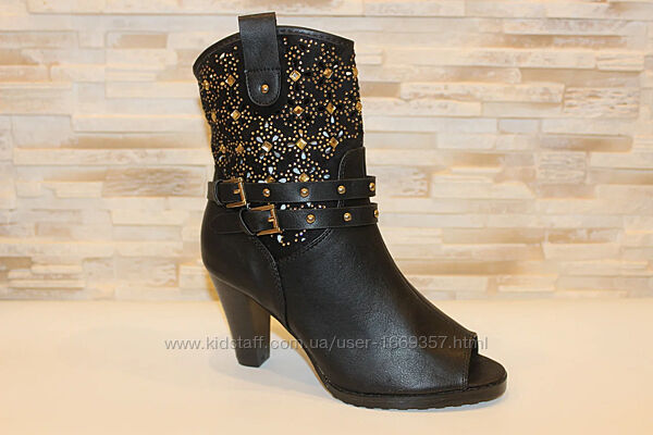 Сапоги летние женские черные на каблуке б745